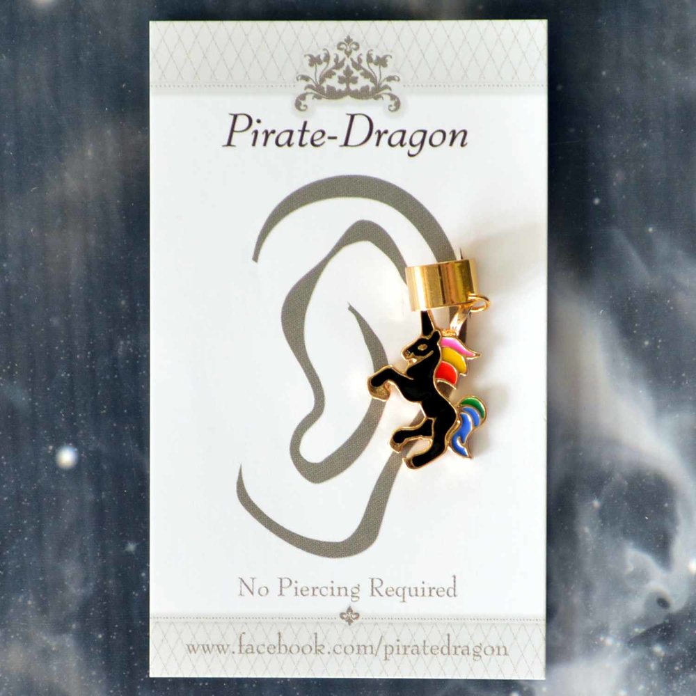 Black Unicorn Non-Pierced Ear Cuff (EC4615)