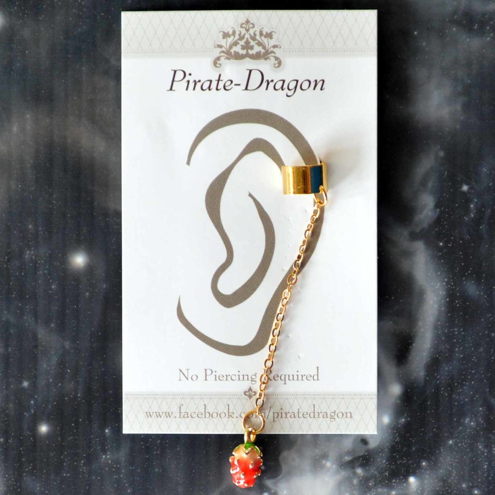 Strawberry on Chain Non-Pierced Ear Cuff (EC4621)
