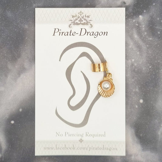 Gold Shell with Pearl Non-Pierced Ear Cuff (EC4638)