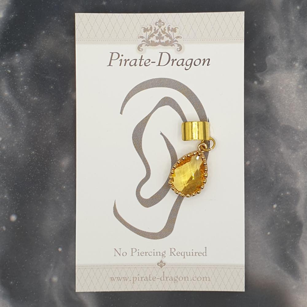Yellow Gem Teardrop Non-Pierced Ear Cuff (EC5001)