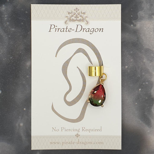Red/Green Gem Teardrop Non-Pierced Ear Cuff (EC5011)