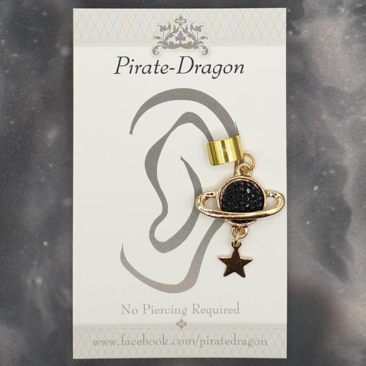 Black Gem Planet with Star Non-Pierced Ear Cuff (EC5030)