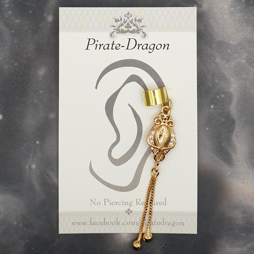 White Gem Drop with Chains Non-Pierced Ear Cuff (EC5034)