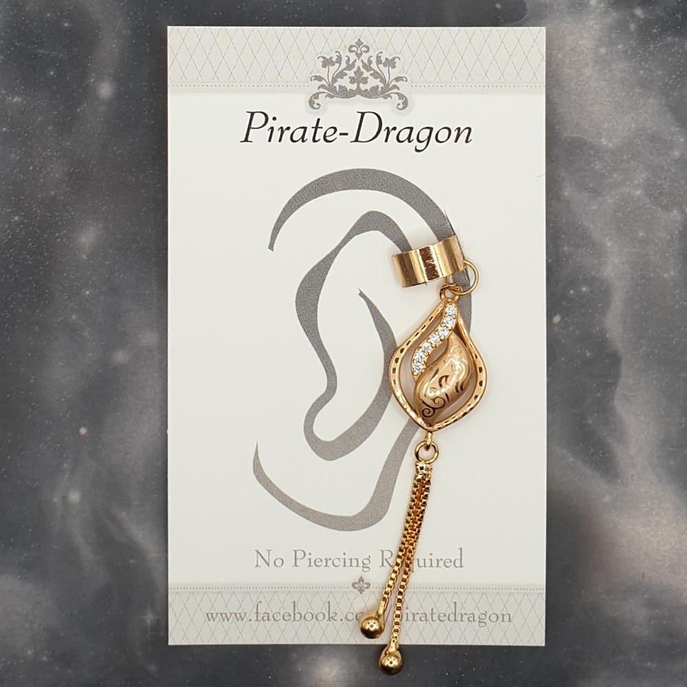 White Gem Drop with Chains Non-Pierced Ear Cuff (EC5035)