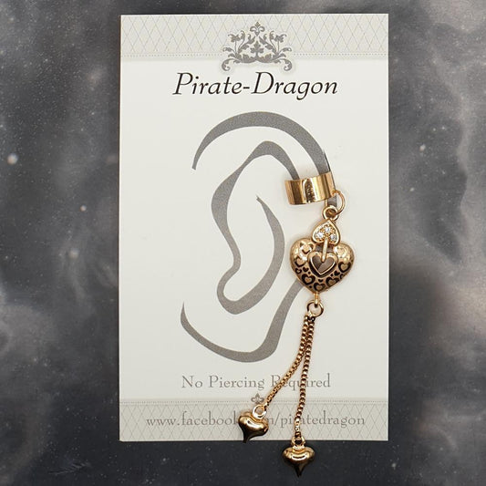 Heart Drop with Chains Non-Pierced Ear Cuff (EC5037)