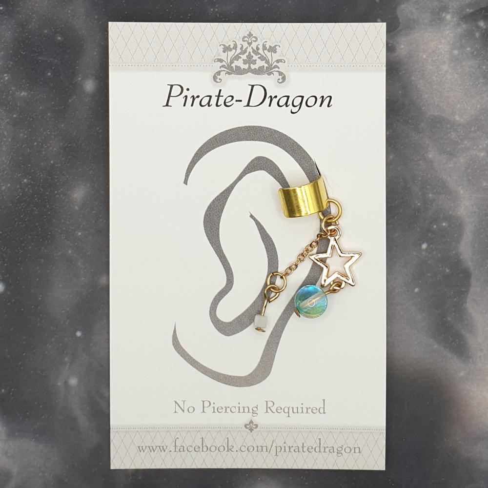 Star with Bead and Chain Drop Non-Pierced Ear Cuff (EC5039)