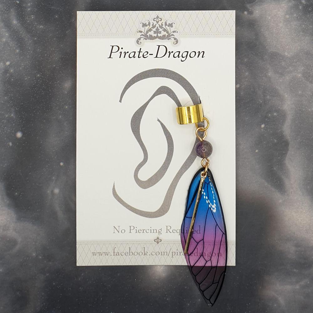 Medium Gold & Blue/Purple Butterfly Wing Non-Pierced Ear Cuff (EC5061)