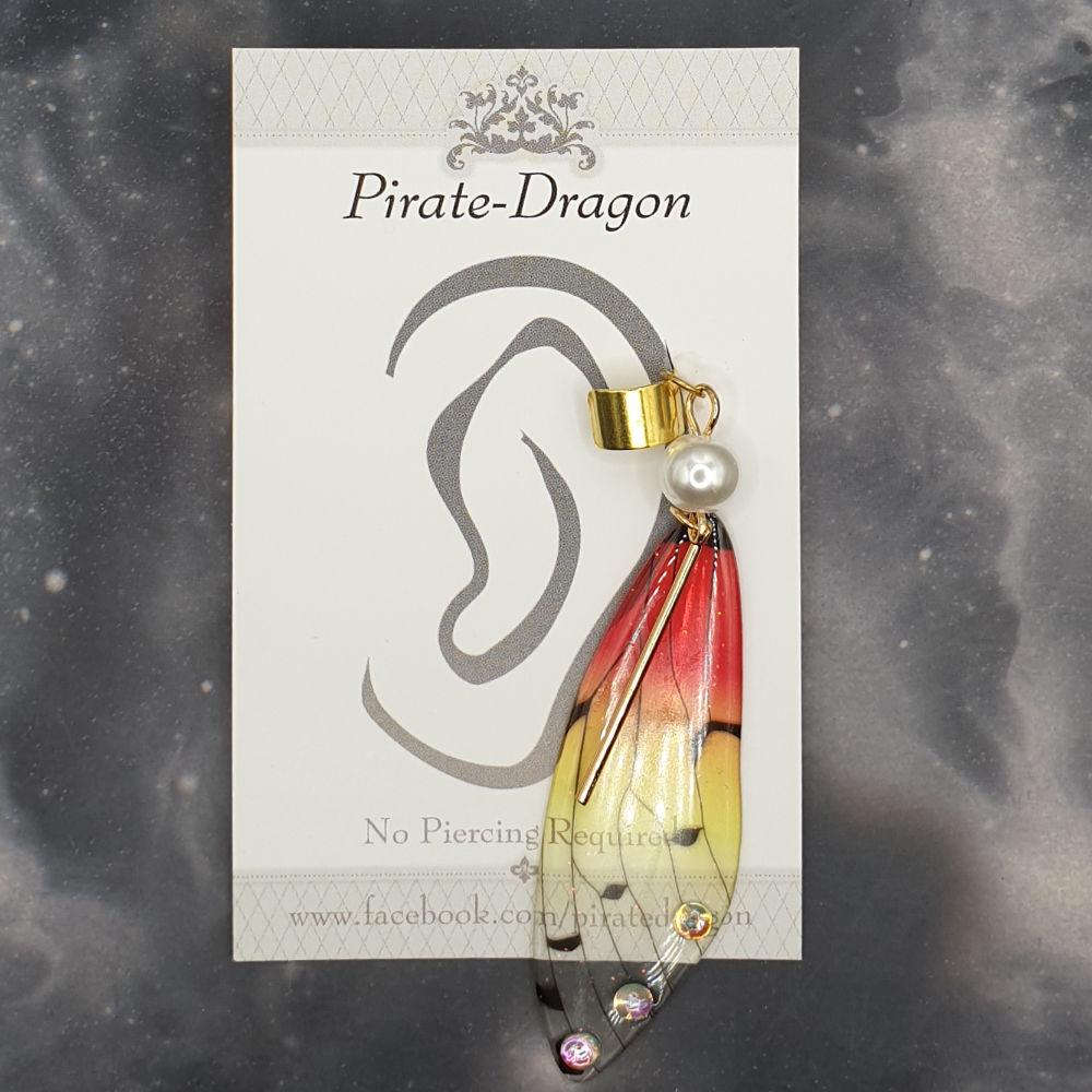 Medium Gold & Red/Yellow Butterfly Wing Non-Pierced Ear Cuff (EC5063)