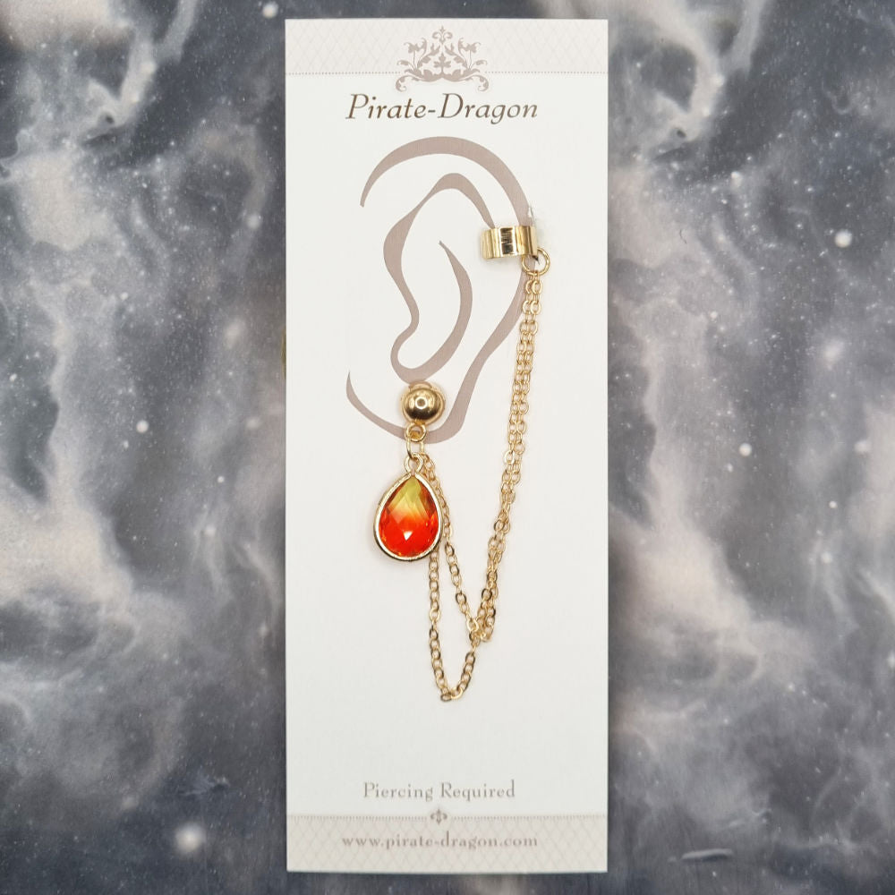 Red/Yellow Gem Teardrop Pierced Ear Cuff (EC99182)