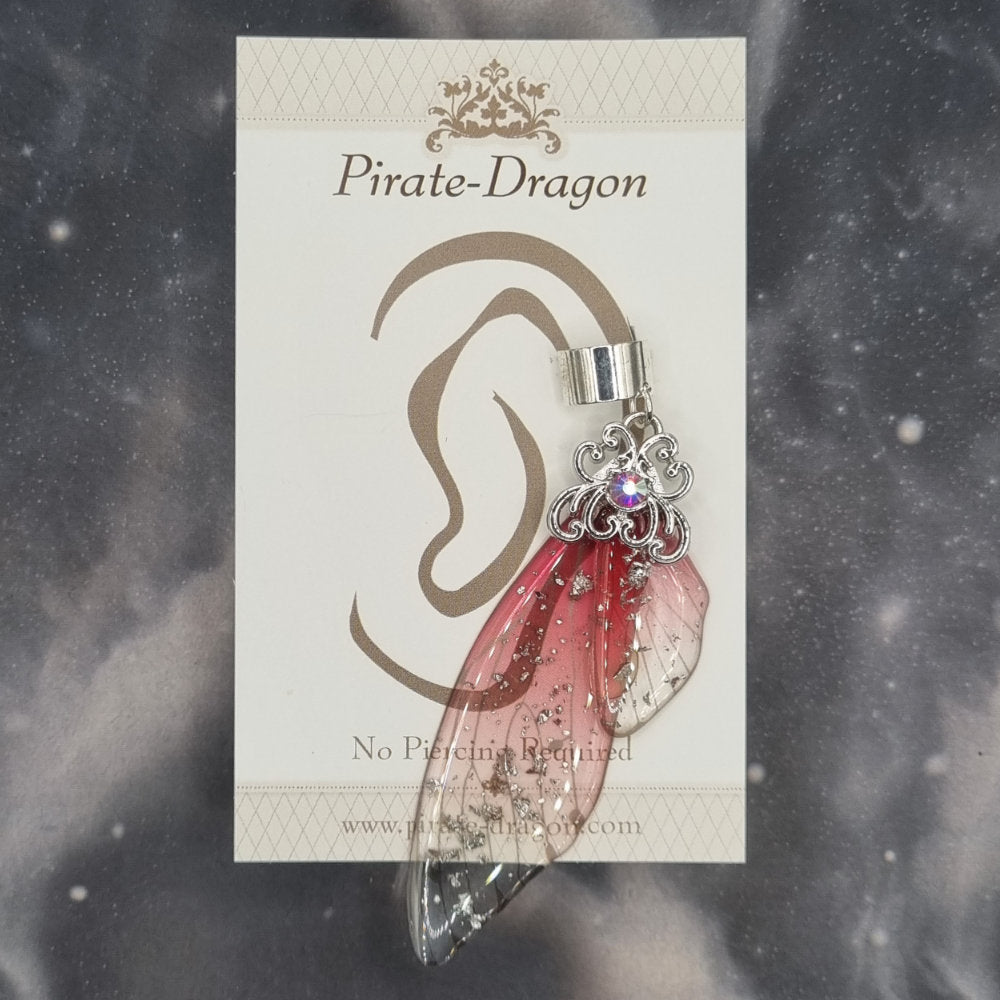 Large Red & Silver Butterfly Wing Non-Pierced Ear Cuff (EC5215)