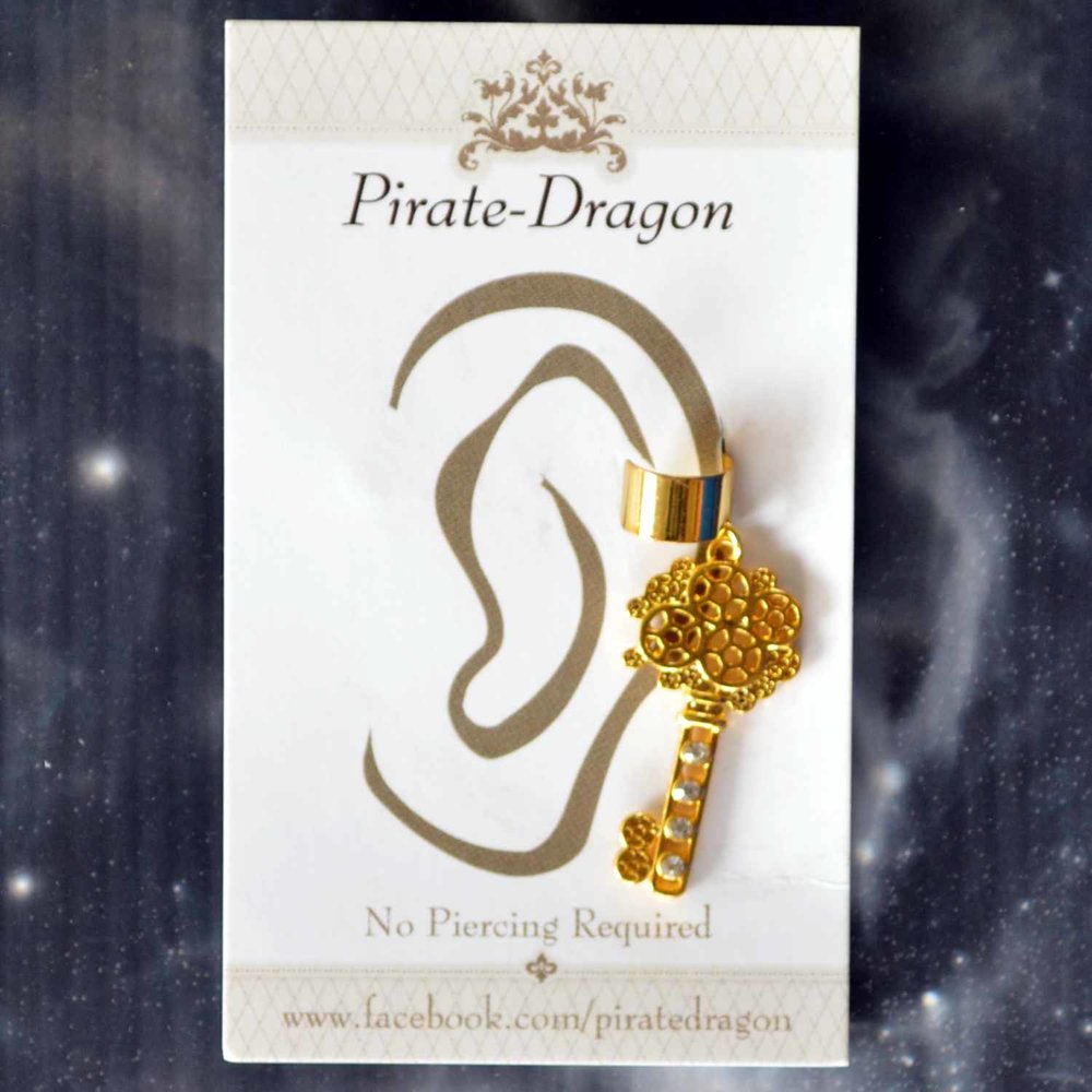 Gold Gem Key Non-Pierced Ear Cuff (EC7029)