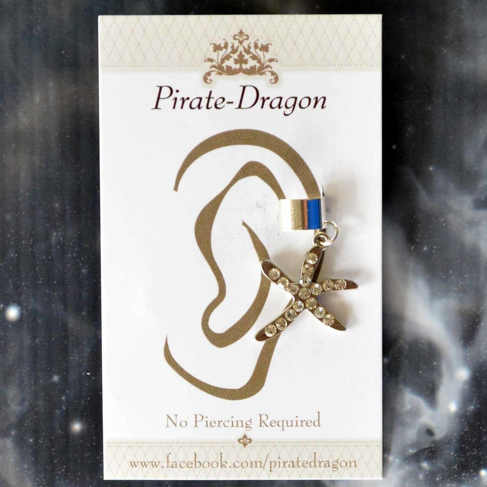 Silver Gem Star Fish Non-Pierced Ear Cuff (EC7032)