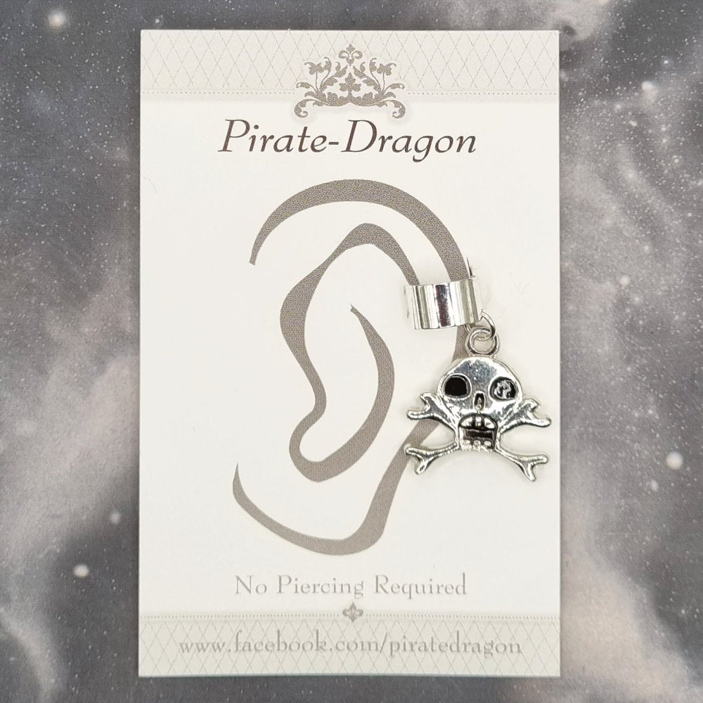 Silver Pirate Skull Non-Pierced Ear Cuff (EC7039)