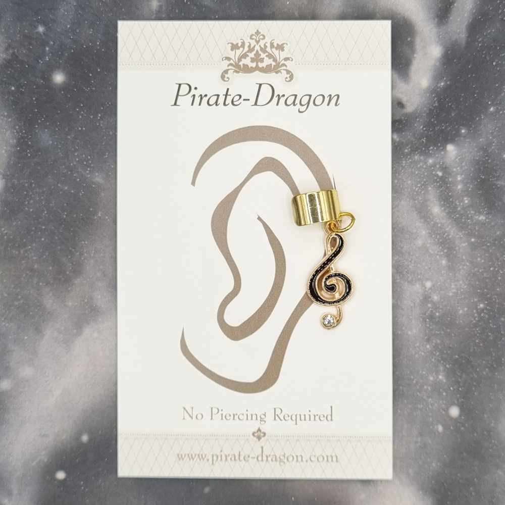 Black G Clef with Gem - Non-Pierced Earcuff (EC7040)