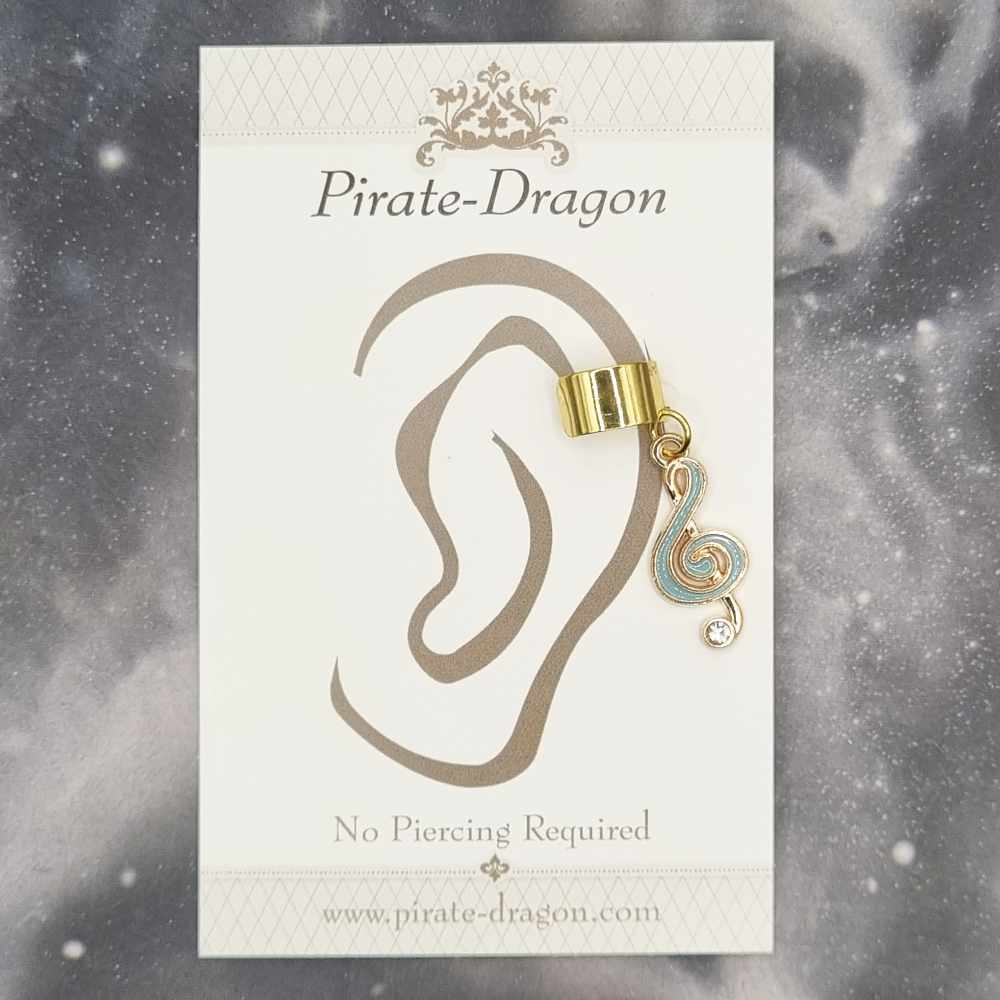 Blue G Clef with Gem - Non-Pierced Earcuff (EC7041)