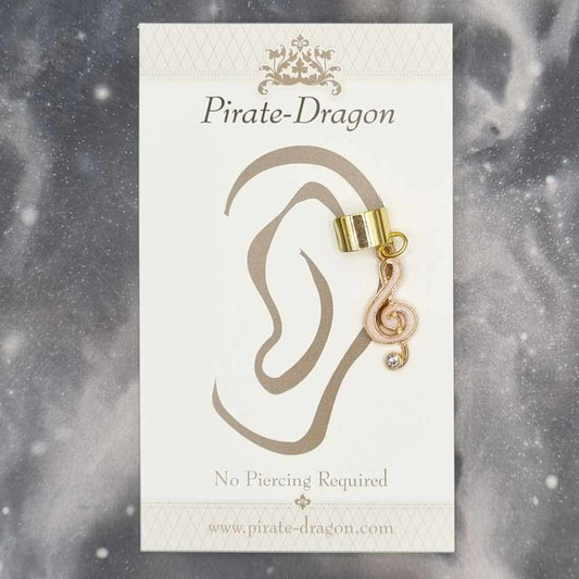 Pink G Clef with Gem - Non-Pierced Earcuff (EC7042)