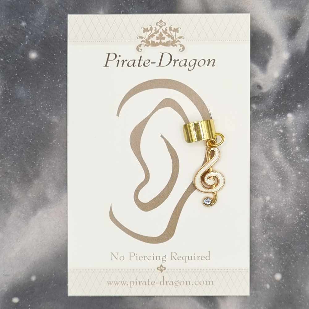 White G Clef with Gem - Non-Pierced Earcuff (EC7043)