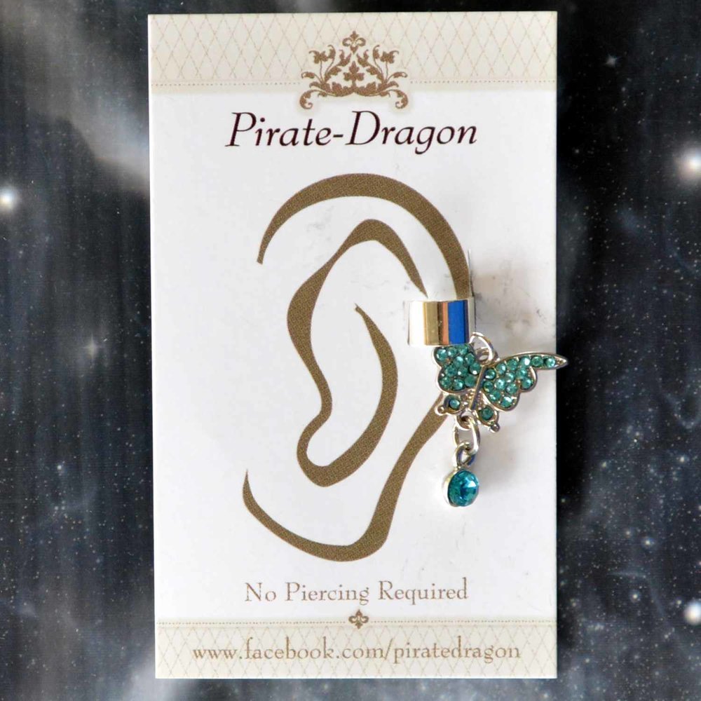 Blue Gem Butterfly Non-Pierced Ear Cuff (EC7044)