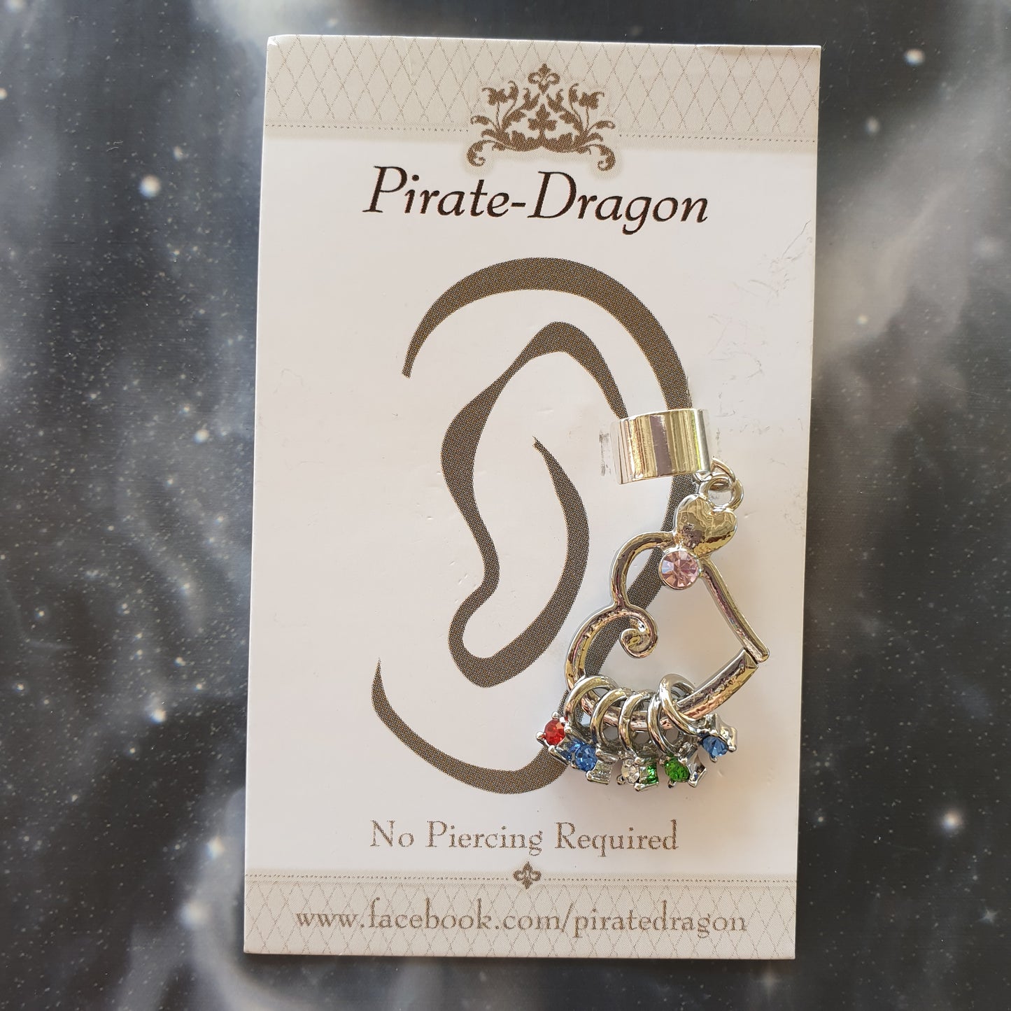 Silver Heart with Gem Drops Non-Pierced Ear Cuff (EC7046)