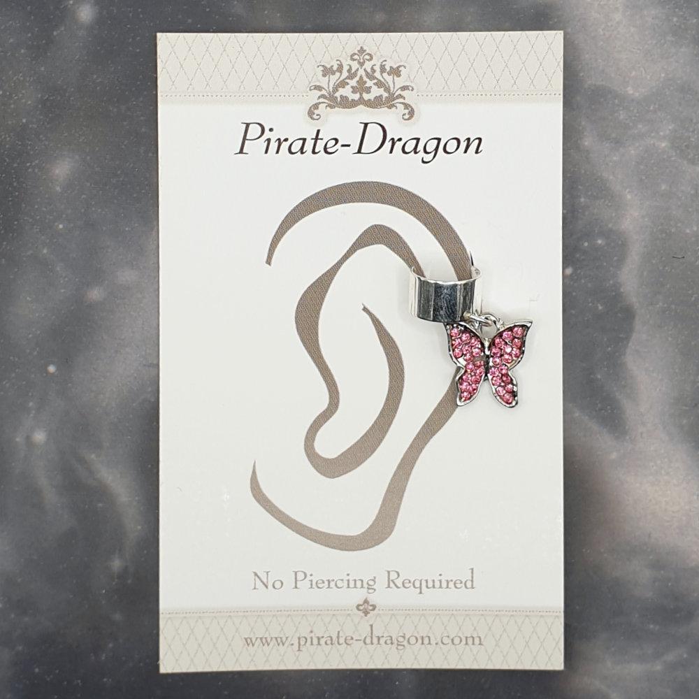 Pink Gem Butterfly Non-Pierced Ear Cuff (EC7050)
