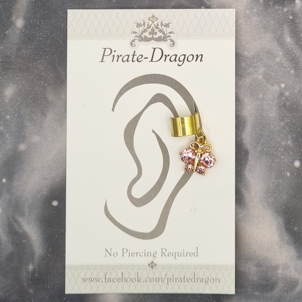 Pink Gem Butterfly Non-Pierced Ear Cuff (EC7051)