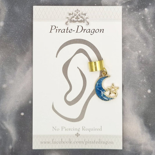 Blue Crescent Moon Non-Pierced Ear Cuff (EC7052)