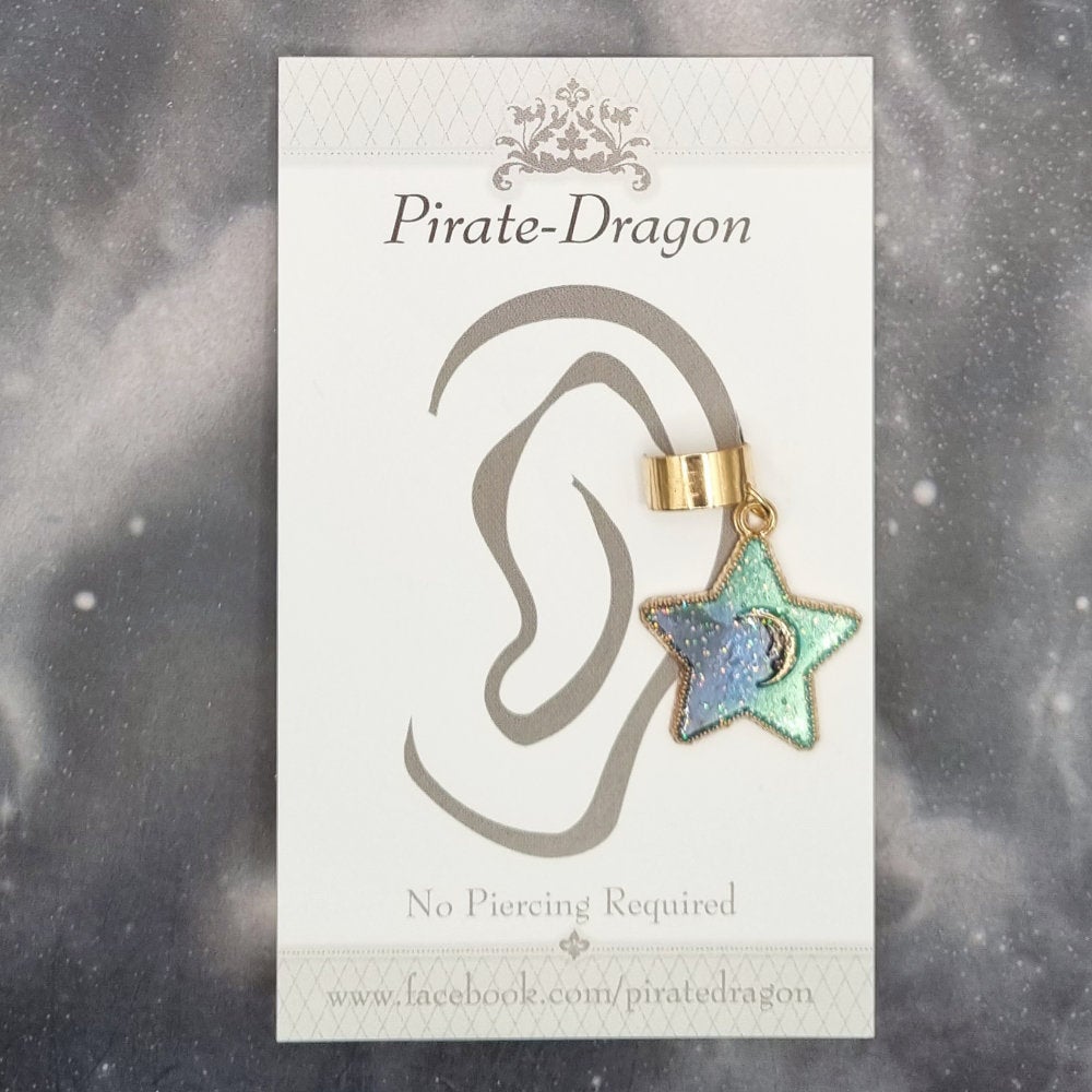 Blue/Green Star Non-Pierced Ear Cuff (EC7053)