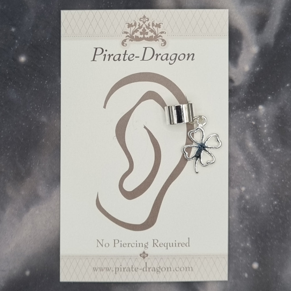 Silver Hollow Four Leaf Clover/Shamrock Non-Pierced Ear Cuff (EC7056)