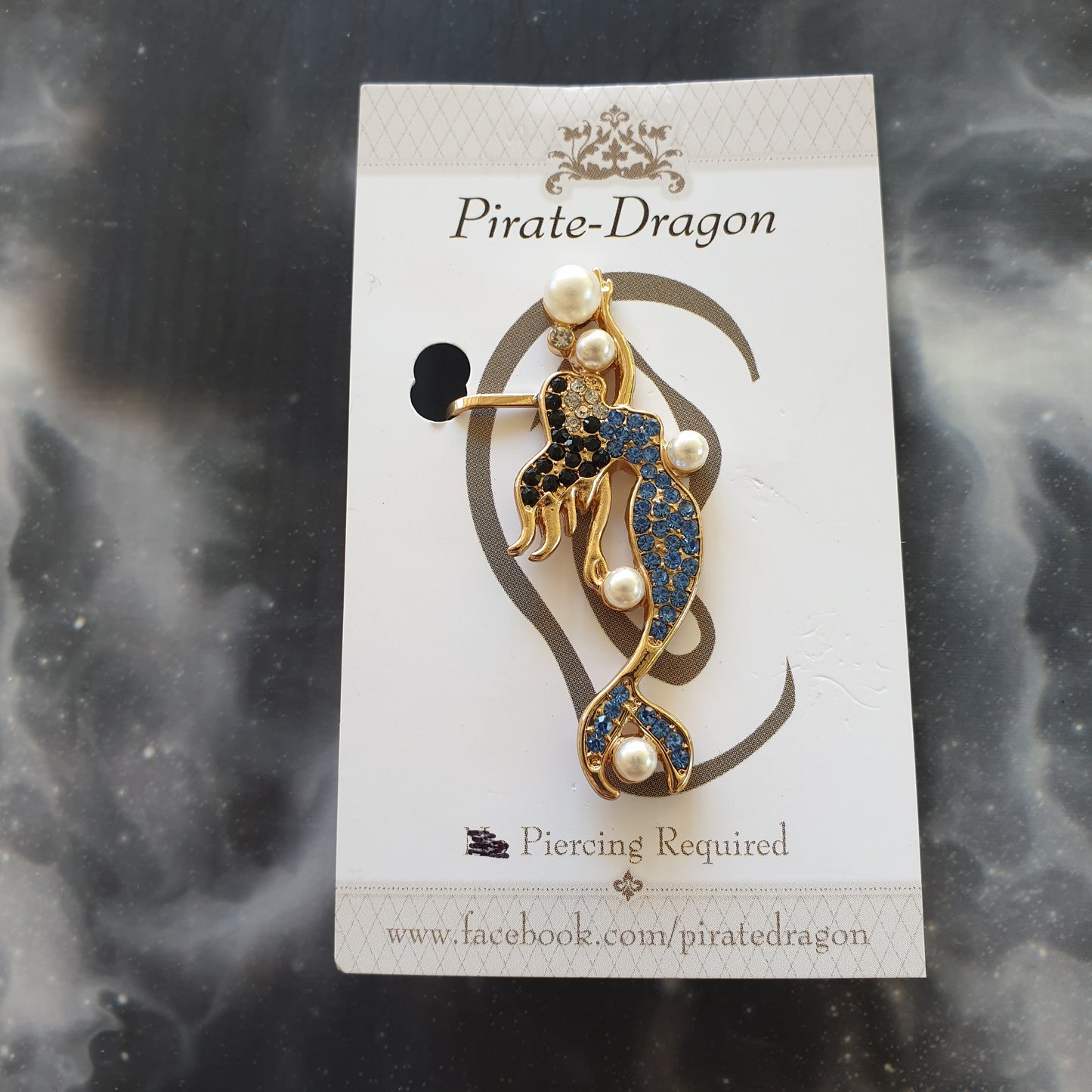 Gem Mermaid with Pearls Pierced Earcuff (EC736)