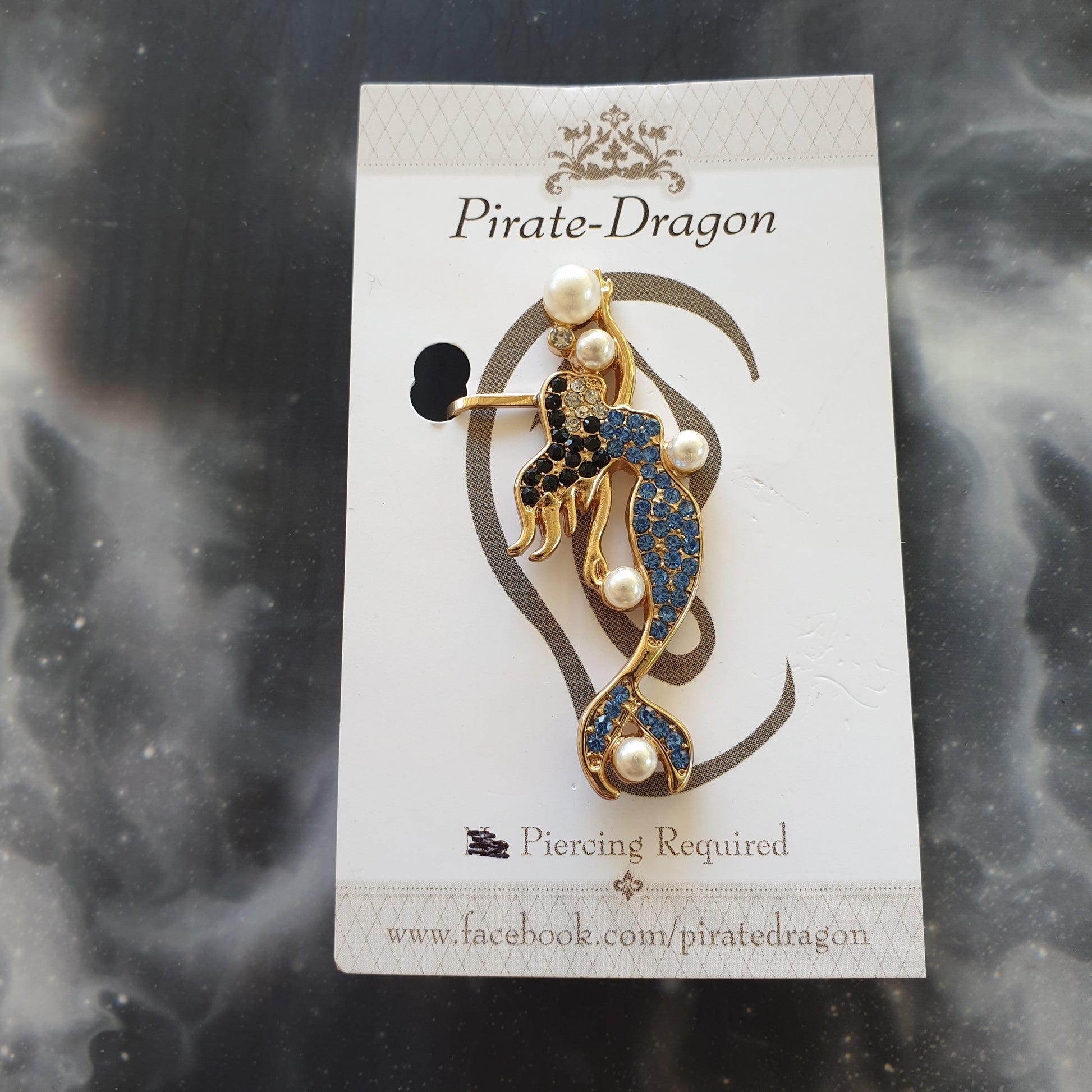 Gem Mermaid with Pearls Pierced Earcuff (EC736)