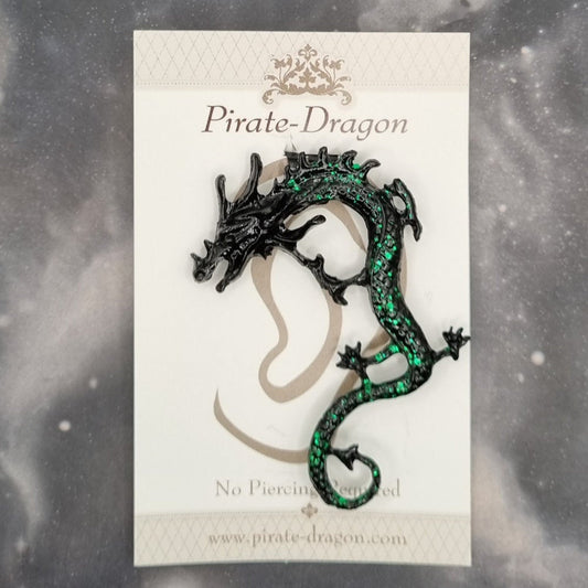 Dark Green Curly Tail Dragon Non-Pierced Ear Cuff (EC9003)