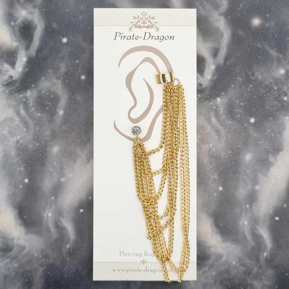 Gold Multi Chains Pierced Earcuff (EC91409)