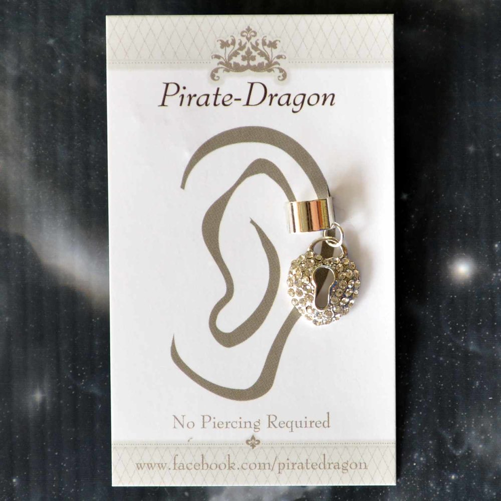 Silver Gem Lock Non-Pierced Ear Cuff (EC9162)