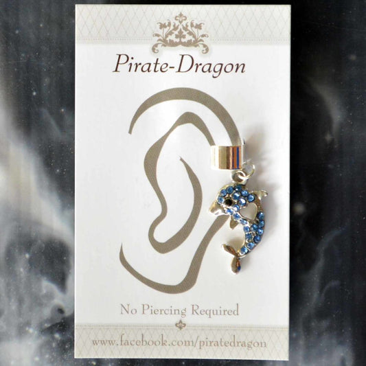 Blue Gem Dolphin Non-Pierced Ear Cuff (EC9192)