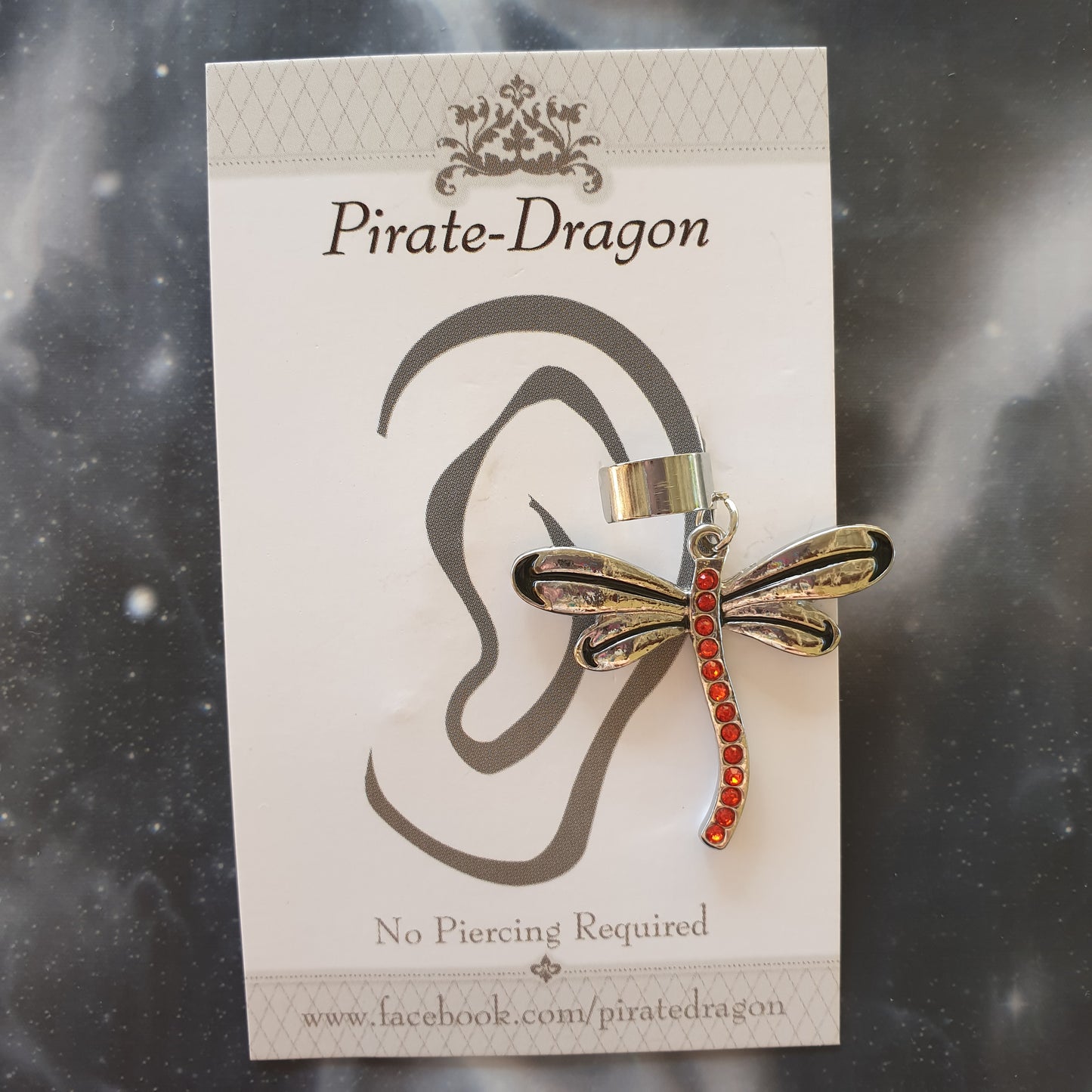 Red Gem Dragonfly Non-Pierced Ear Cuff (EC9258)