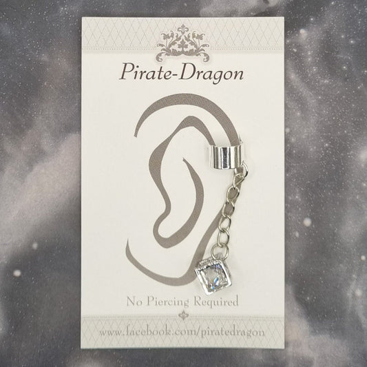 Silver Cube with Gem Non-Pierced Ear Cuff (EC9265)
