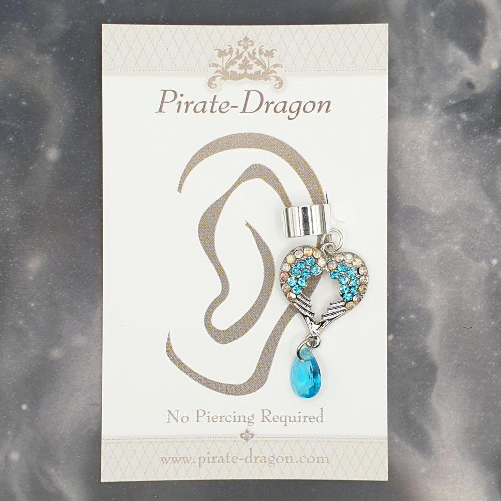 Blue & White Gem Wings Non-Pierced Ear Cuff (EC9289)