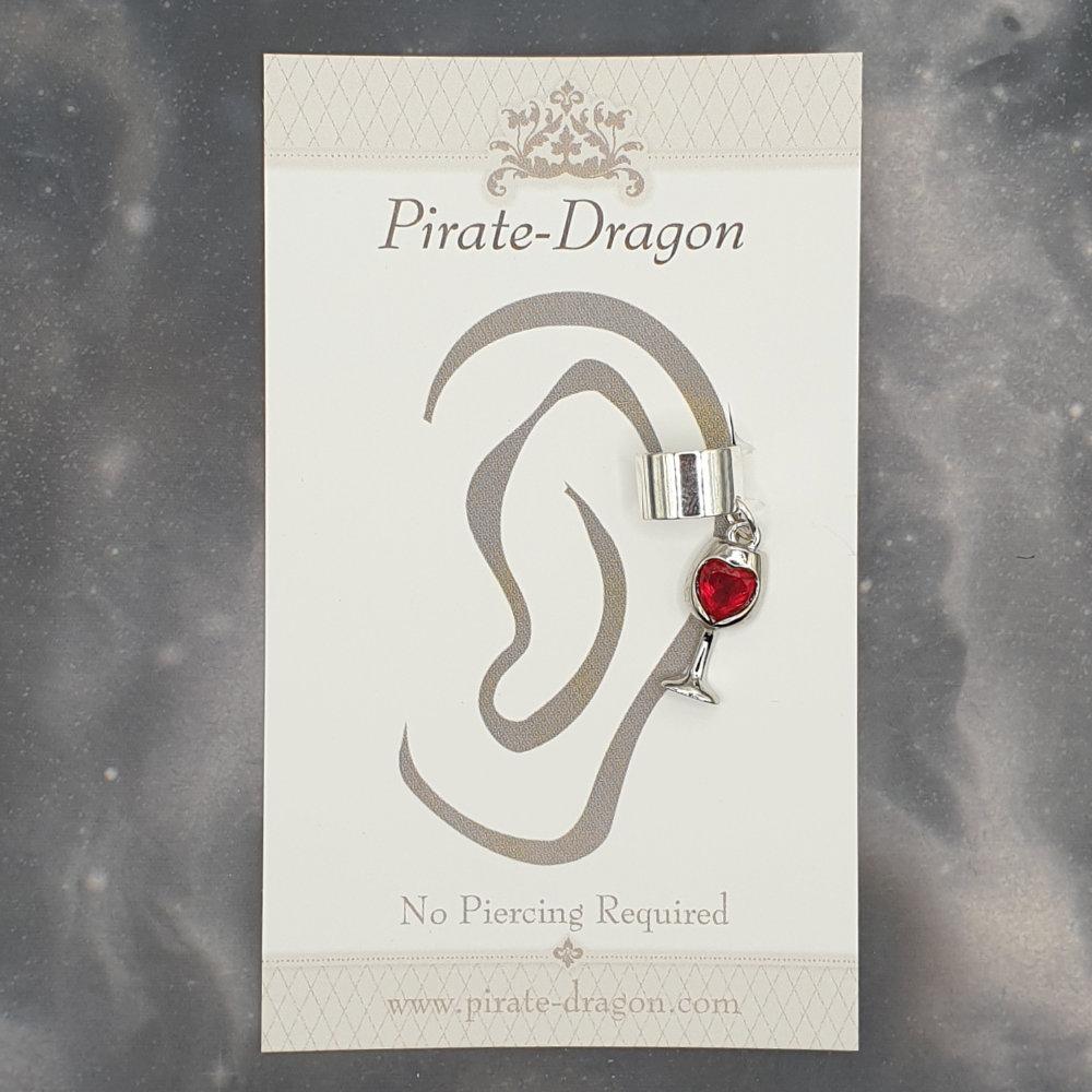 Red Heart Wine Glass Non-Pierced Ear Cuff (EC9306)