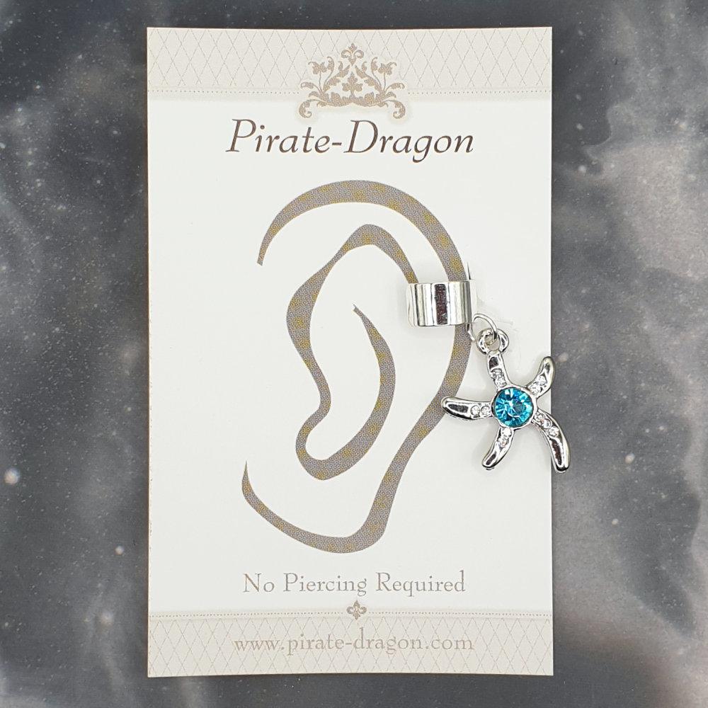 Light Blue Gem Starfish Non-Pierced Ear Cuff (EC9321)
