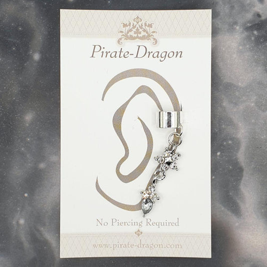 White Gem Flower & Teardrop Non-Pierced Ear Cuff (EC9343)
