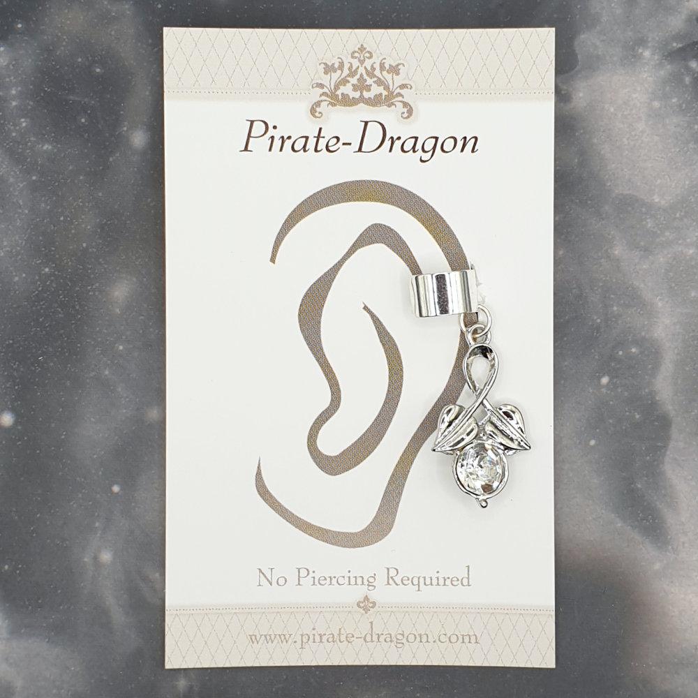 White Gem Leaves Drop Non-Pierced Ear Cuff (EC9346)