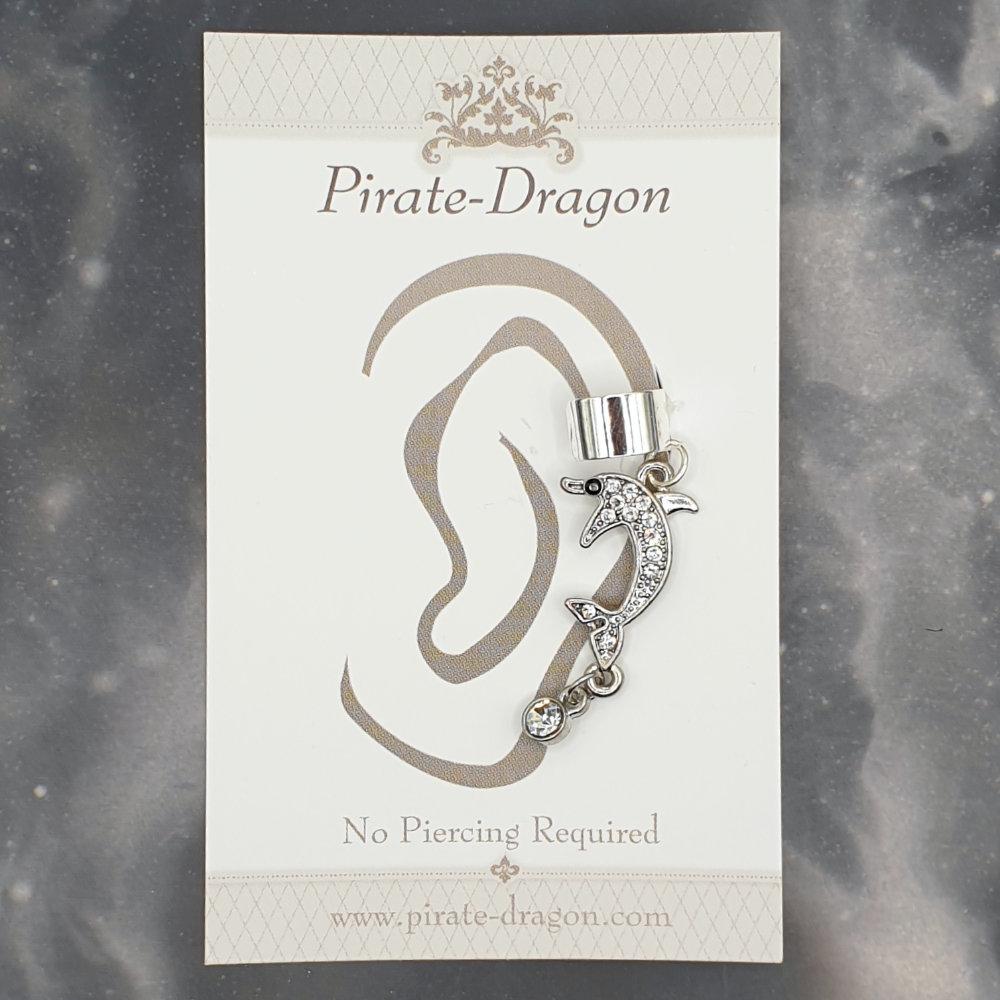 White Gem Dolphin Non-Pierced Ear Cuff (EC9350)