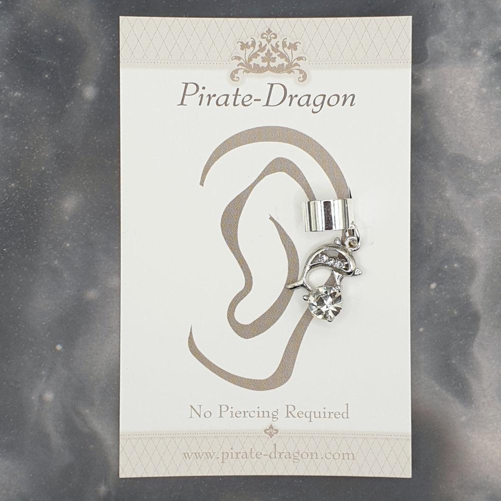 White Gem Dolphin Non-Pierced Ear Cuff (EC9351)