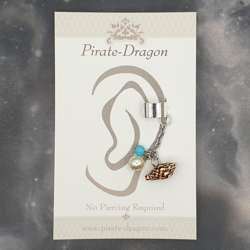 Shell & Beads on Chain Non-Pierced Ear Cuff (EC9360)