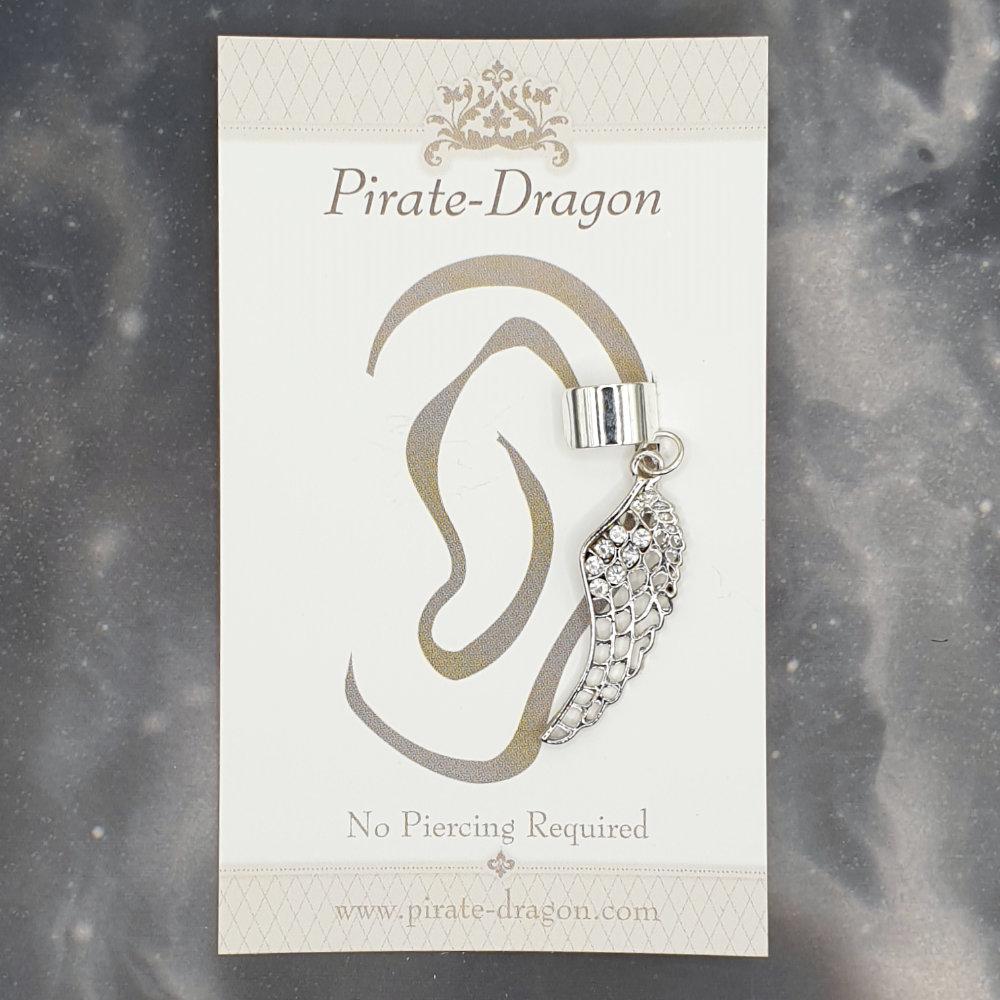 White Gem Wing Non-Pierced Ear Cuff (EC9370)