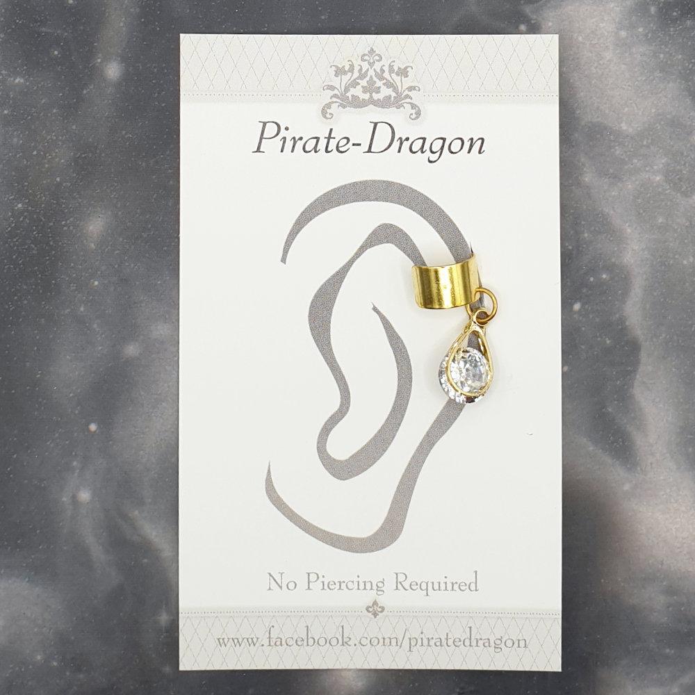 White Gem Round Drop Non-Pierced Ear Cuff (EC9396)