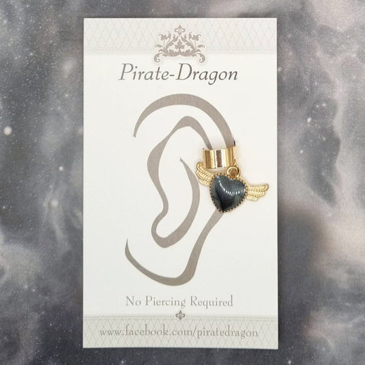 Black Heart with Wings Non-Pierced Ear Cuff (EC9500)