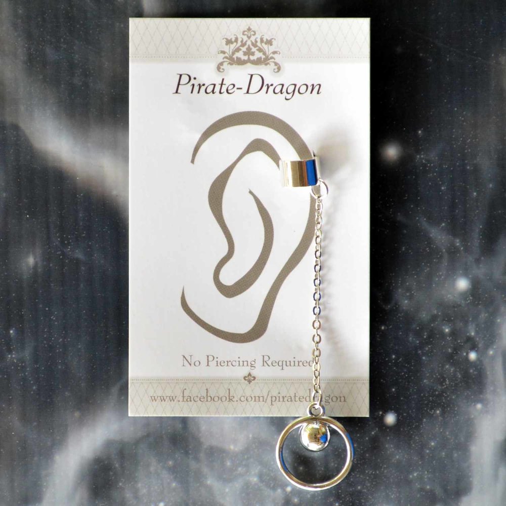 Silver Ball on Chain Non-Pierced Ear Cuff (EC9628)