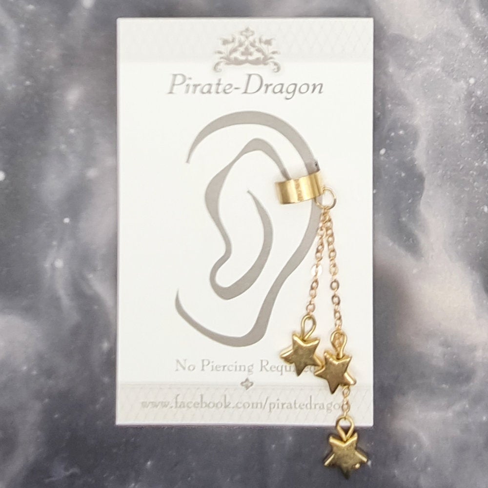 Gold Stars on Chains Non-Pierced Ear Cuff (EC9657)