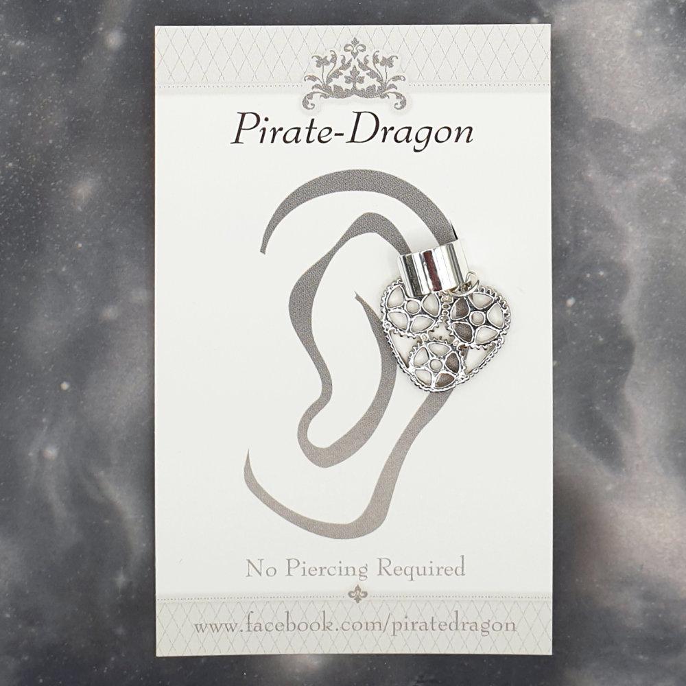Silver Steampunk Heart Non-Pierced Ear Cuff (EC9671)